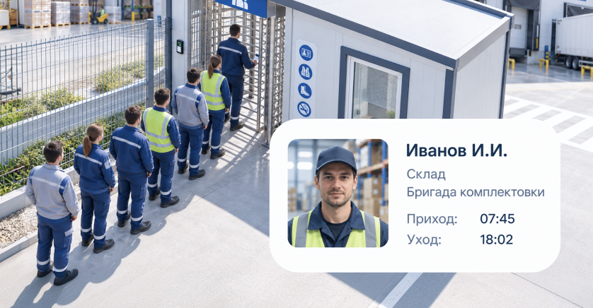 Проход сотрудников через турникет с карточкой распознанного лица